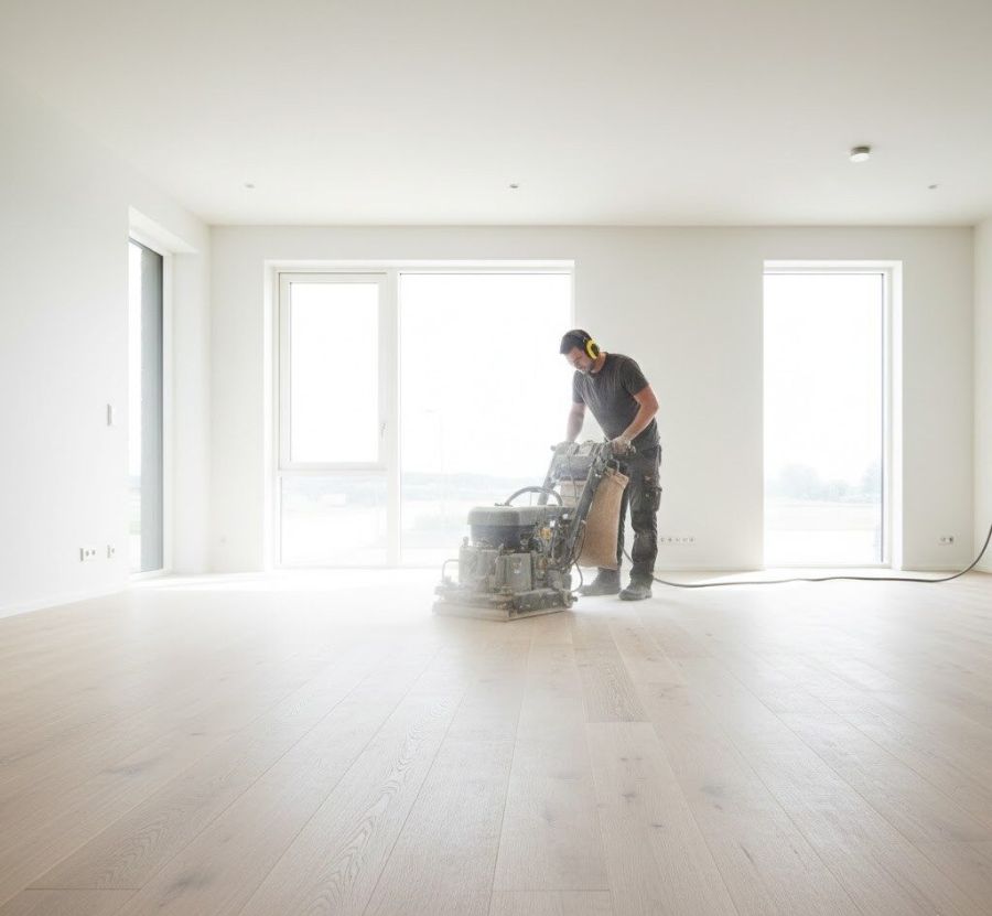 Klargøring af flyttelejlighed med gulvslibning før genudlejning administreret af Dahlgaard Facility