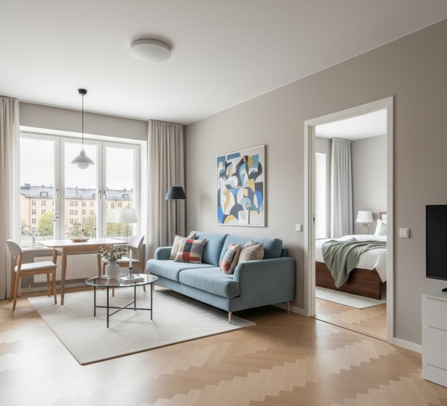 Færdigklargjort 2 værelses flyttelejlighed efter maling og istandsættelse klar til ny lejer